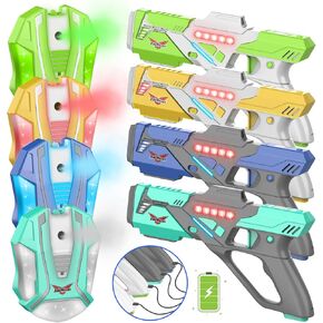 Rechargeable Lase r Tag Set with Vests, 2024 Upgrade Lase r Tag Guns Set of 4, Multi Player Lase r Tag Set for Kids Toy for Teen Boys & Girls, Indoor&Outdoor Toy Gift,Ages 8+,White