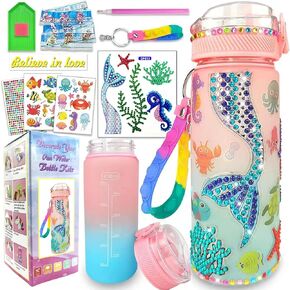 LADFAR Decorate Your Own Water Bottle Kits for Girls Age 4-6-8-10,Mermaid Painting Crafts,Fun Arts and Crafts Gifts Toys for Girls Birthday Christmas Unicorn