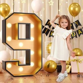 4FT Marquee Light Up 2 Numbers,Black Gold Giant Marquee Mosaic Numbers Marquee Frame Numbers for 2nd Birthday Decorations, Birthday Party,Mosaic Number 2,DIY Frame Pre-Cut Foam Board Kit