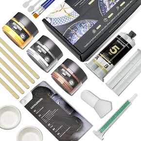RUIOT Kintsugi Repair Kit, Food Safe Kintsugi Kit Repair Your Meaningful Objects, Kintsugi Repair Kit Gold with Silver and Antique Gold Powder Perfect for Beginners Restoring Meaningful Gifts.
