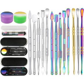 15 Pieces Wax Carving Tools,Stainless Steel Double-Ended Wax Sculpting Tools with 2Pcs Silicone Containers and 2Pcs Portable Metal Case for Wood Clay Pottery