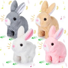 4 Pcs Easter Interactive Bunny Toys for Kids 7" Realistic Hopping Rabbit Plush Stuffed Electronic Walking Barking and Wagging Tail Bunny Toys for Birthday Easter Gift(Long Hair Rabbit)