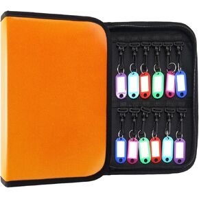 Portable Zippered Key Organizer with 24 Key Hooks & Tags Key Storage，Landlord Zipper Key Binder，Fireproof & Waterproof Key Case for Rental Management Real Estate Hotel Executives and Car Service