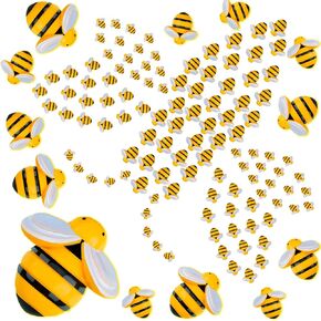 Jetec 100 Pieces Tiny Resin Bees Crafts Bulk Small Bees Plastic Ornaments Decor for Embellishments and Bee Themed Birthday Party Table Decoration Baby Shower Decorations 3 Sizes
