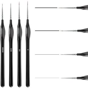 Prasacco 4 Pieces Fine Detail Paint Brush Set, Professional Thin Paint Brushes Miniature Brush Small Artist Paint Brushes for Fine Detailing Models Acrylic Watercolor Oil Painting (Black)