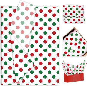 Whaline 100 Sheets Christmas Tissue Paper Red Green Dots Gift Wrapping Paper Art Craft Paper for DIY Winter Xmas New Year Party Decor, 14 x 20 Inch