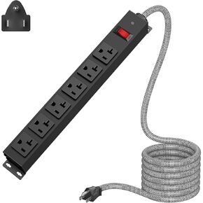 20 Amp Power Strip with 5-20P/T- Plug, Heavy Duty High Amp Metal Surge Protector, Mountable Industrial Power Strip with 6AC Outlets(5-20R) and Circuit Breaker, 6FT 12AWG Extension Cord