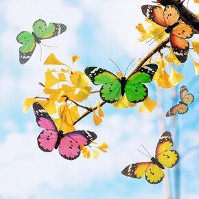 YCHTEWY-Morpho فراشة ريش الفراشات على اللقطات مجموعة لوازم الأزهار من 12 قطعة ديكورات عيد الشكر للهالوين...