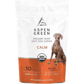 Aspen Green USDA Certified Organic Hemp Calming Chews for Dogs - Soft Dog Calming Treats May Support Dog Anxiety Relief (10mg Organic Hemp per 4g Chew - 30 Hemp Treats for Dogs per Bag) - Bacon Flavor