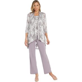 R&M Richards Jacquard Jacket, Tank Top W/Detachable Necklace & Pant Set