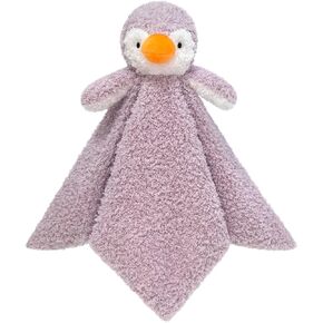 doindute baby black penguin بطانية أمان الحيوانات المحشوة الناعمة، بطانية قطيفة لشخصية البطريق المحببة، هدية استحمام الطفل/الحضانة، حديث الولادة المحبوب، الرضع، بطانية تحاضن للأطفال الصغار للأولاد والبنات، 35.56 سم
