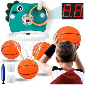 Indoor Basketball Hoop, Mini Dinosaur Basketball Hoop with Electronic Scoreboard, Portable Basketball Hoop with Ring Toss Game, Adjustable Height Parent-Child Basketball Toy for Boys Girls Teens