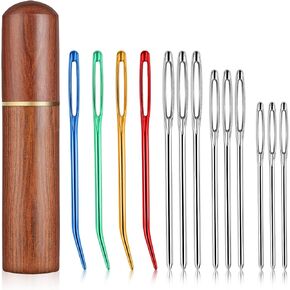13 Pcs Large Eye Sewing Needles Kit Stainless Steel Large-Eye Blunt Needles, Tapestry Needle Yarn Needle for Quilting Crochet Weaving Beading, Sharp Hand Knitting Needles with Wooden Case