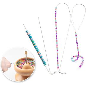 Hobbyworker Bead Spinner Needles, Big Eye Bending Beaded Needles Suitable for Clay Beads Seed Beads, Beads Rotating Needles Bracelet Necklace Jewelry Making (4 pcs Needle)