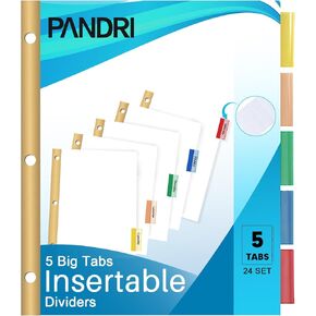 مقسم الموثق، PANDRI 120 حزمة فواصل بيضاء مع 5 علامات تبويب وملاحظات لاصقة، مقسم ورق بحجم الحروف للمدرسة والمكتب والأعمال المنزلية