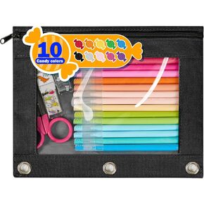 Forvencer Pencil Pouch for 3 Ring Binder, Binder Pencil Case with Smooth Zipper, Clear Window Pencil Case for Binder, Big Capacity 3 Ring Binder Pencil Bag with 3 Reinforced Grommets, Pink