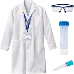 UNGLINGA Kids Lab Coat Doctor Scientist Costume with Science Goggles ID Card Test tube