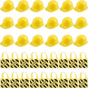 36 Pcs Kids Party Favors - 18 Construction Worker Hats and 18 Tote Bags for Dress Up and Fun