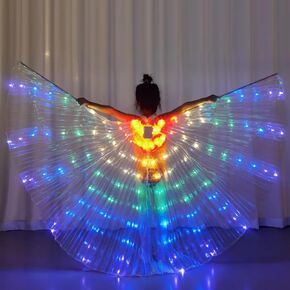 Girls LED Butterfly Wings Costume, Enchanting Kids' Belly Dancing Costume, Perfect for Magical Playtime and Performances for Christmas Halloween Party (Colorful)