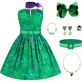 Green Disgust Costume Sleeveless Dress， Accessories Set, Halloween Christmas Outfits For 3-12Y Little Cutie