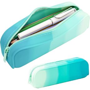 Pencil Case,Colorful Silicone Waterproof Pencil Pouch Aesthetic Lightweight&Portable Pen Bag Stylish Small Office Supplies for Adults,Women and Men(Blue)