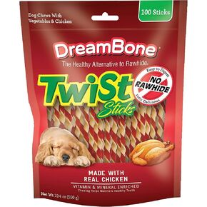 Dreambone Twist Sticks Rawhide Free Dog Chews, Made with Real Chicken, 100 Count (Pack of 1)