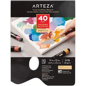 ARTEZA Disposable Palette Paper Pad, 9x12 Inch, Pack of 2, 80 Sheets, 54 lb, Glue-Bound, Bleed-Proof Paint Palette with Thumb Hole