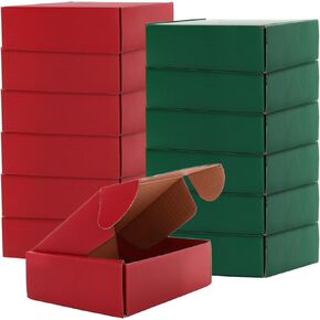 24 Pack Christmas Shipping Box Red Green Xmas Mailing Box Corrugated Cardboard Box Mailers for Packaging Gift Wrap Craft Small Business, 6 x 4 x 2 inch