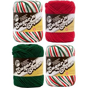 Bulk Buy: Lily Sugar 'n Cream Limited Edition 100% Cotton Yarn (Coordinated 4-Pack) (Mistletoe x 2, Dark Green, Red)