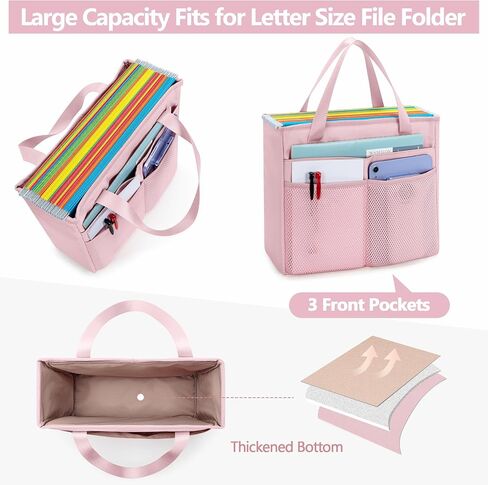 Desk File Organizer Tote Bag for Legal Size File Folder, Hanging File Storage Box with Pockets and Handle, Black (Patent Design), Large in Saudi Arabia