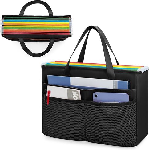 Desk File Organizer Tote Bag for Legal Size File Folder, Hanging File Storage Box with Pockets and Handle, Black (Patent Design), Large in Saudi Arabia