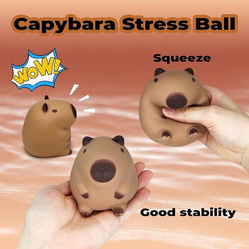 Squishy Capybara Stress Balls Squeeze Toys, Super Fun Animal Stress Relief Ball for Kids and Teens, Dough Ball Sensory Toys, Party Favors, Classroom Prizes | Sitting Capybara Squish Balls Fidget Toys in Saudi Arabia