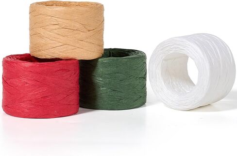 4 لفات من خيط خيوط الرافية من Sooez، ورق تغليف عيد الميلاد بطول 720 قدمًا للحرف اليدوية، شريط عيد الميلاد باللون الأحمر والأخضر والأبيض الطبيعي لتغليف الهدايا، غزل الرافية لإمدادات العطلات بنفسك، 180 قدمًا لكل لفة in Kuwait