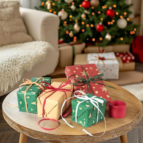 4 لفات من خيط خيوط الرافية من Sooez، ورق تغليف عيد الميلاد بطول 720 قدمًا للحرف اليدوية، شريط عيد الميلاد باللون الأحمر والأخضر والأبيض الطبيعي لتغليف الهدايا، غزل الرافية لإمدادات العطلات بنفسك، 180 قدمًا لكل لفة in Kuwait