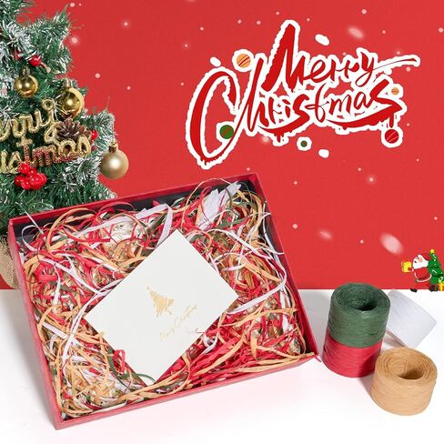 4 لفات من خيط خيوط الرافية من Sooez، ورق تغليف عيد الميلاد بطول 720 قدمًا للحرف اليدوية، شريط عيد الميلاد باللون الأحمر والأخضر والأبيض الطبيعي لتغليف الهدايا، غزل الرافية لإمدادات العطلات بنفسك، 180 قدمًا لكل لفة in Kuwait