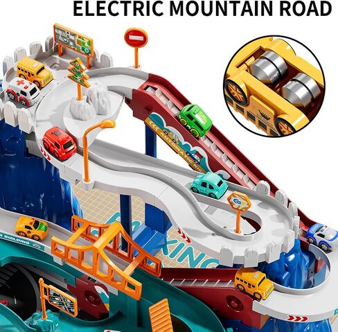 TEMI Boys Dinosaur Race Track Playset, Kids Car Garage Parking Adventure Toy with 10 Mini Cars, Educational Toy Ramp Playset for 3 4 5 7 8 Year Old Toddler Boys Preschool Girls in Kuwait
