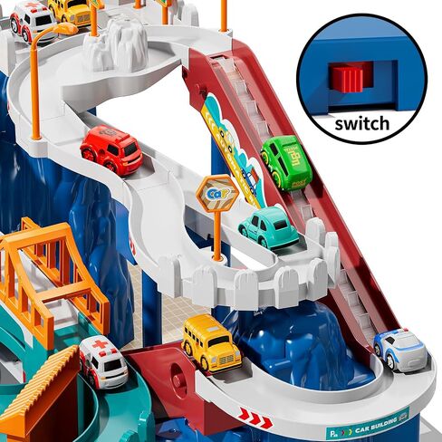 TEMI Boys Dinosaur Race Track Playset, Kids Car Garage Parking Adventure Toy with 10 Mini Cars, Educational Toy Ramp Playset for 3 4 5 7 8 Year Old Toddler Boys Preschool Girls in Kuwait