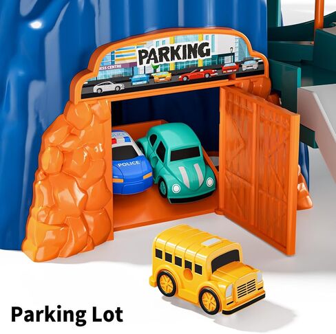 TEMI Boys Dinosaur Race Track Playset, Kids Car Garage Parking Adventure Toy with 10 Mini Cars, Educational Toy Ramp Playset for 3 4 5 7 8 Year Old Toddler Boys Preschool Girls in Kuwait