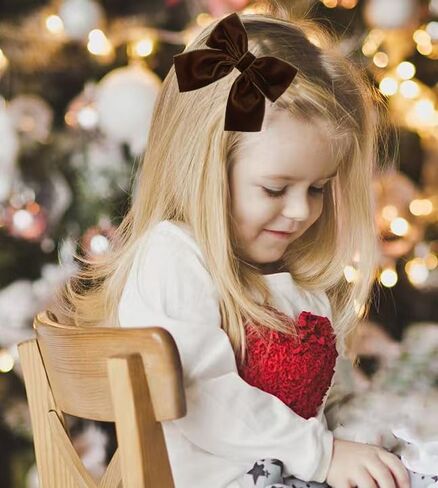 Hjiaruiky Hand-made Velvet Hair Bows Clips for Little Girls - Big Brown Bows in Saudi Arabia