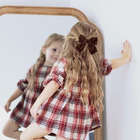 Hjiaruiky Hand-made Velvet Hair Bows Clips for Little Girls - Big Brown Bows in Saudi Arabia