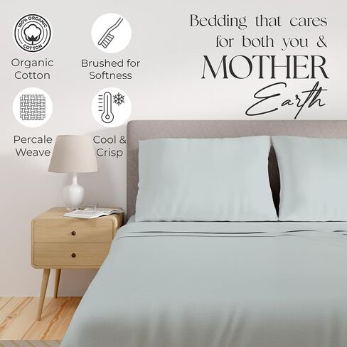 مجموعة ملاءات من Purity Home بعدد 300 خيط من القطن العضوي بنسبة 100%، بيضاء بالكامل مع جيوب عميقة مطاطية، صديقة للبيئة ومسامية، ملاءات سرير باردة، 4 قطع ملاءات سرير كاملة الحجم in Kuwait