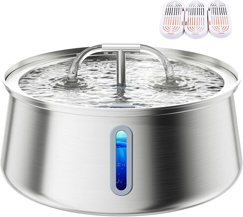 Cat Water Fountain, 3.2L/108oz Upgraded Stainless Steel Pet Water Fountain for Cats Inside Drinking, Automatic Dog Cat Water Bowl Dispenser with Water Level Window in Saudi Arabia