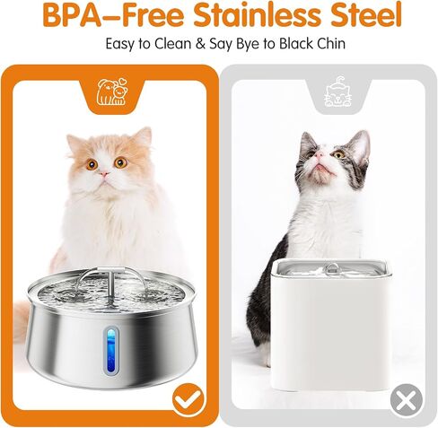 Cat Water Fountain, 3.2L/108oz Upgraded Stainless Steel Pet Water Fountain for Cats Inside Drinking, Automatic Dog Cat Water Bowl Dispenser with Water Level Window in Saudi Arabia