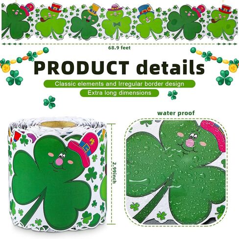 68.9 قدم لوحة نشرة شامروك حدود ديكور حدود يوم القديس باتريك زخرفة حدودية ملفوفة على شكل نبات النفل الأيرلندي لتزيين لوحات نشرات الفصول الدراسية للحفلات ديكور جدار السبورة (عيد القديس باتريك) in Kuwait