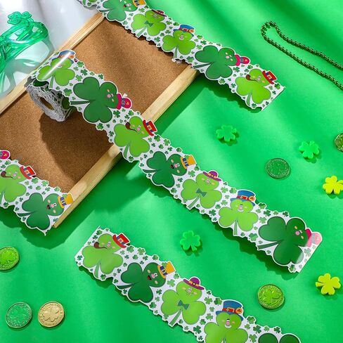 68.9 قدم لوحة نشرة شامروك حدود ديكور حدود يوم القديس باتريك زخرفة حدودية ملفوفة على شكل نبات النفل الأيرلندي لتزيين لوحات نشرات الفصول الدراسية للحفلات ديكور جدار السبورة (عيد القديس باتريك) in Kuwait