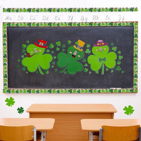 68.9 قدم لوحة نشرة شامروك حدود ديكور حدود يوم القديس باتريك زخرفة حدودية ملفوفة على شكل نبات النفل الأيرلندي لتزيين لوحات نشرات الفصول الدراسية للحفلات ديكور جدار السبورة (عيد القديس باتريك) in Kuwait