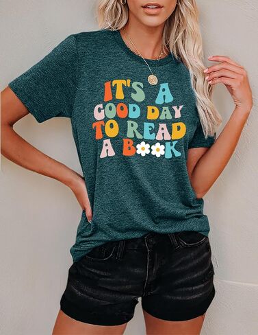 Book Lover Shirts Women It's a Good Day to Read a Book Funny Graphic Print Teacher Tee Tops Bookworm Reading T-Shirt in Saudi Arabia