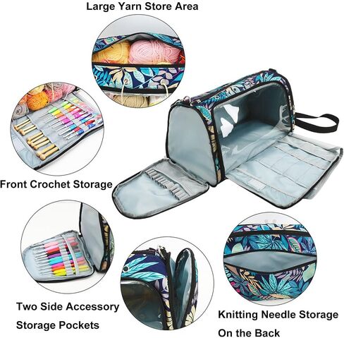 Yarn Bag with Holes for Crochet, Traveling Yarn Storage Organizer Crochet Bag and Tote for Crochet Supplies, Store Huge Amount of Stuff, Carry-on Carrier Bag Case Gifts for People Who Crochet in Saudi Arabia