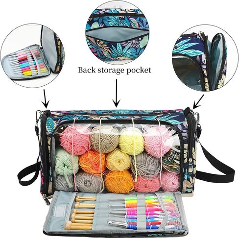 Yarn Bag with Holes for Crochet, Traveling Yarn Storage Organizer Crochet Bag and Tote for Crochet Supplies, Store Huge Amount of Stuff, Carry-on Carrier Bag Case Gifts for People Who Crochet in Saudi Arabia