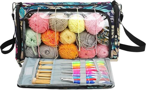 Yarn Bag with Holes for Crochet, Traveling Yarn Storage Organizer Crochet Bag and Tote for Crochet Supplies, Store Huge Amount of Stuff, Carry-on Carrier Bag Case Gifts for People Who Crochet in Saudi Arabia